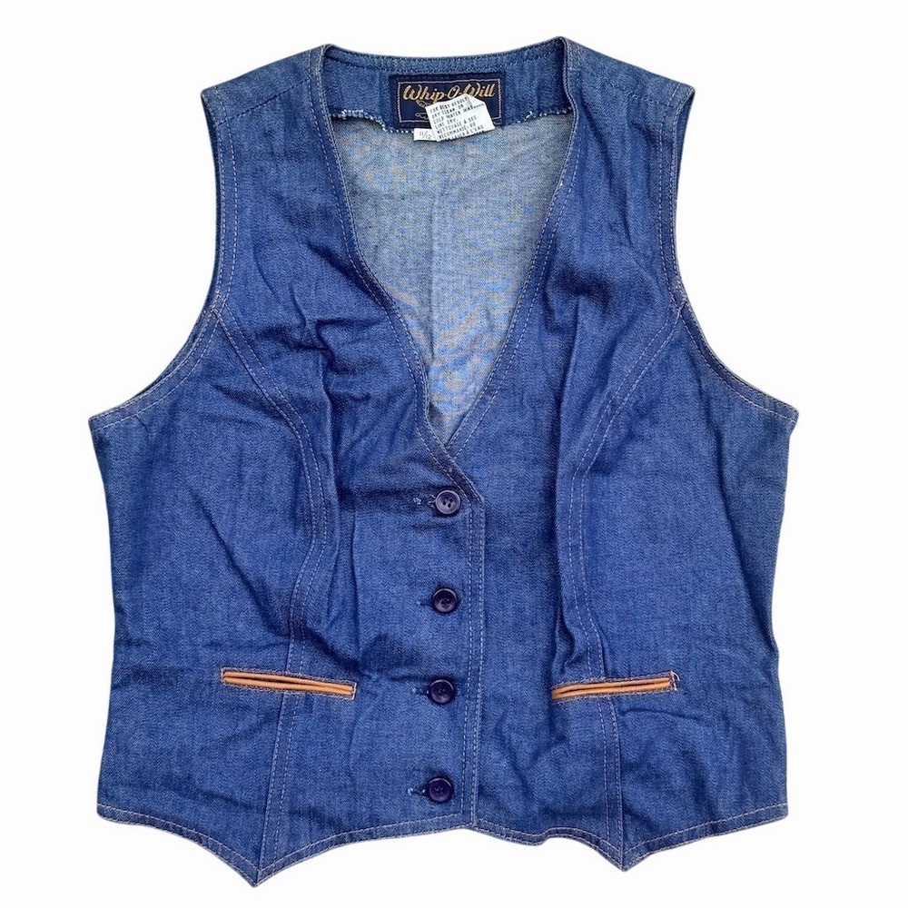 Vtg 70's Whip-O-Will Denim Vest Womens Juniors Size 11/12 Button Front Western